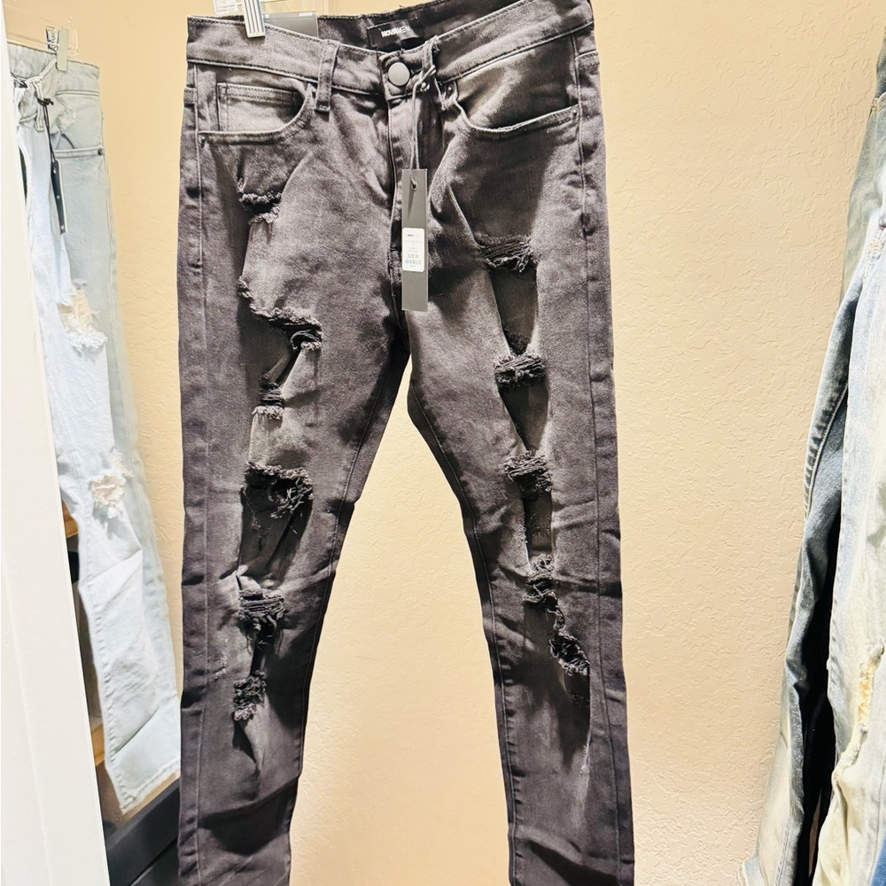 Fashion Nova Charcoal Distressed Men's Skinny Jeans